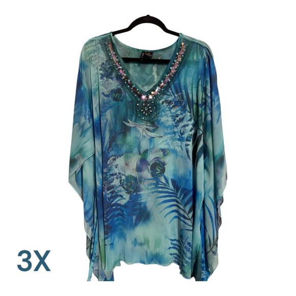 NEW DIRECTIONS Tops - ❤️GORGEOUS BLUE PRINT TOP w/SEQUINS PLUS 3X  #A